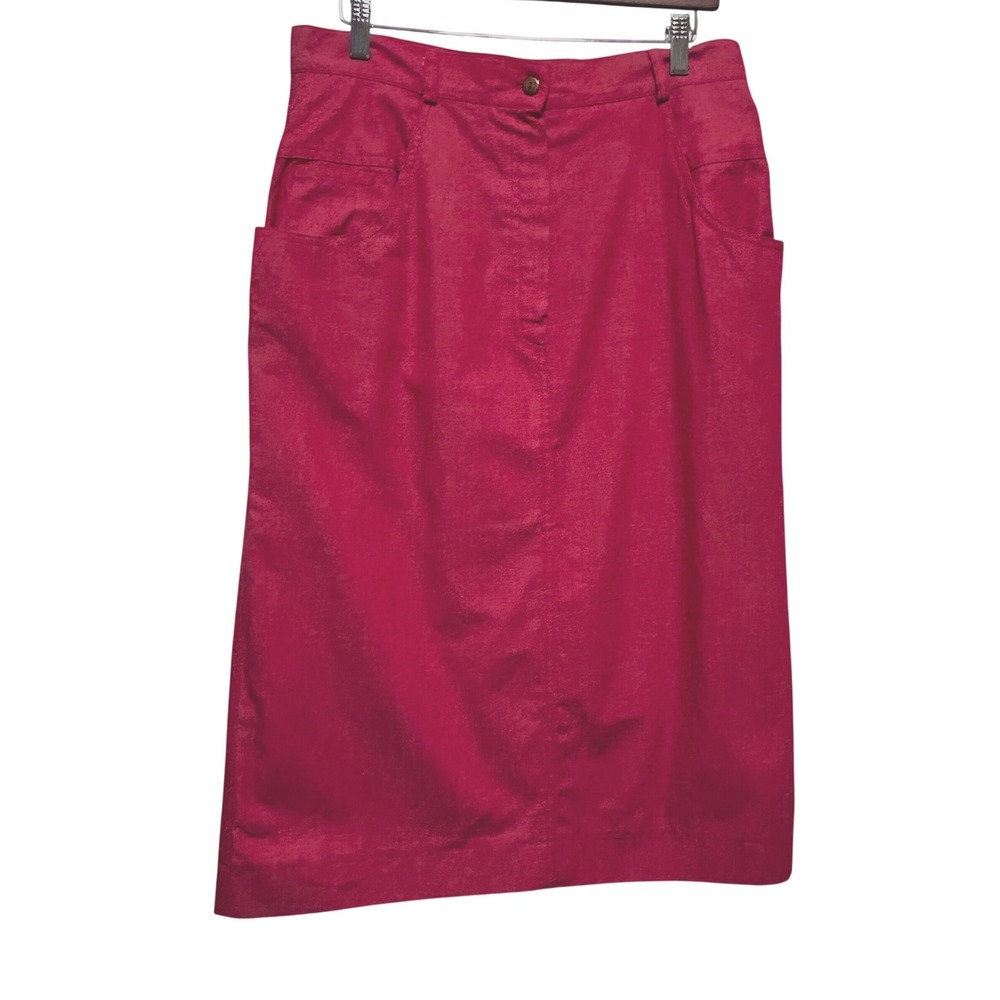 Vintage Howard Wolf A-Line Midi Skirt 14 Redish Pink Cotton Coastal 90s Artwear
